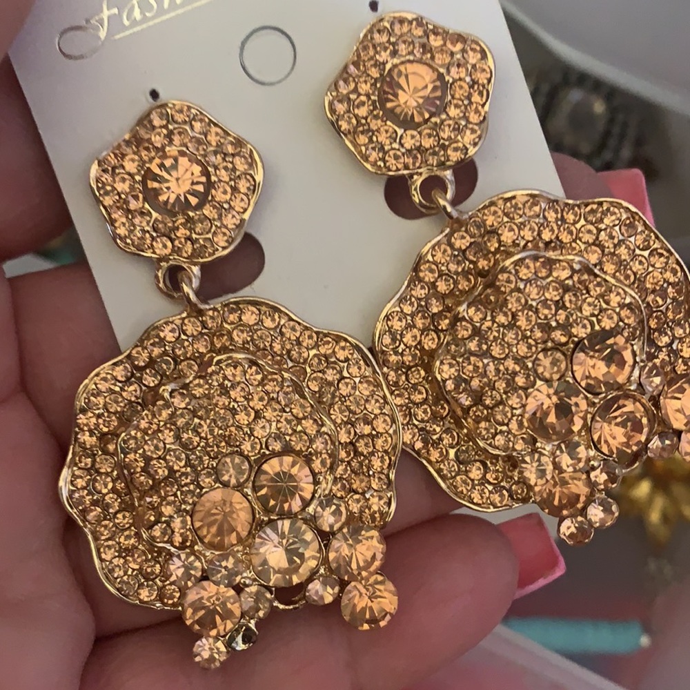 Topaz Gold Swarovski Crystal Pageant earrings